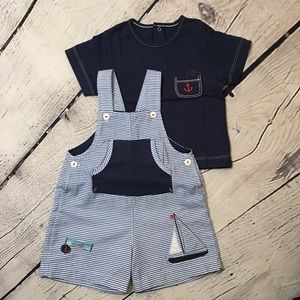 Tender Comforts baby boy t-shirt & shortall set 9m